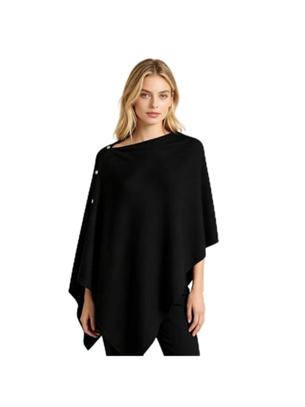 Womens Poncho Shawl Wrap Knit Sweater Cape Lightweight Button Fall Winter